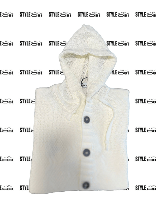 MAGLIONE CON BOTTONI E CAPPUCCIO